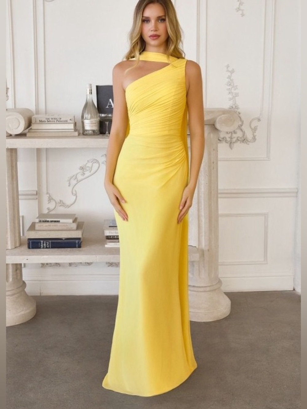 Elegant One-Shoulder Yellow Evening Dress